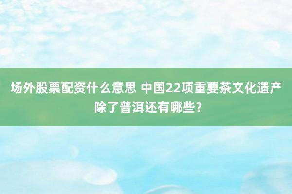 场外股票配资什么意思 中国22项重要茶文化遗产 除了普洱还有哪些？